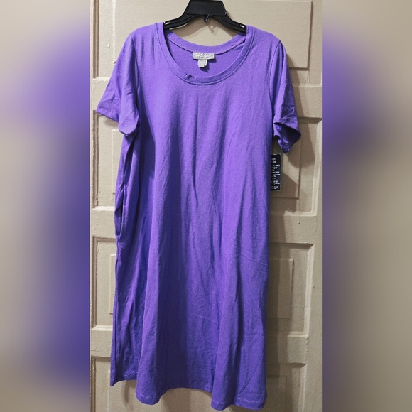 Woman Within Dresses & Skirts - Woman Within Purple Crewneck Short Sleeve Tee Dress W/ Pockets NWT